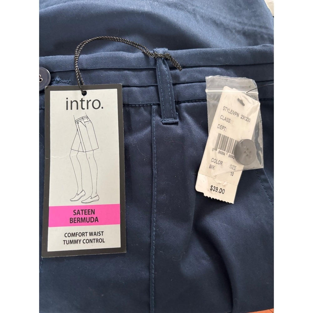 Intro. Navy Satin Bermuda Shorts Tummy Control Size 10 NWT MSRP $39 - Picture 2 of 9